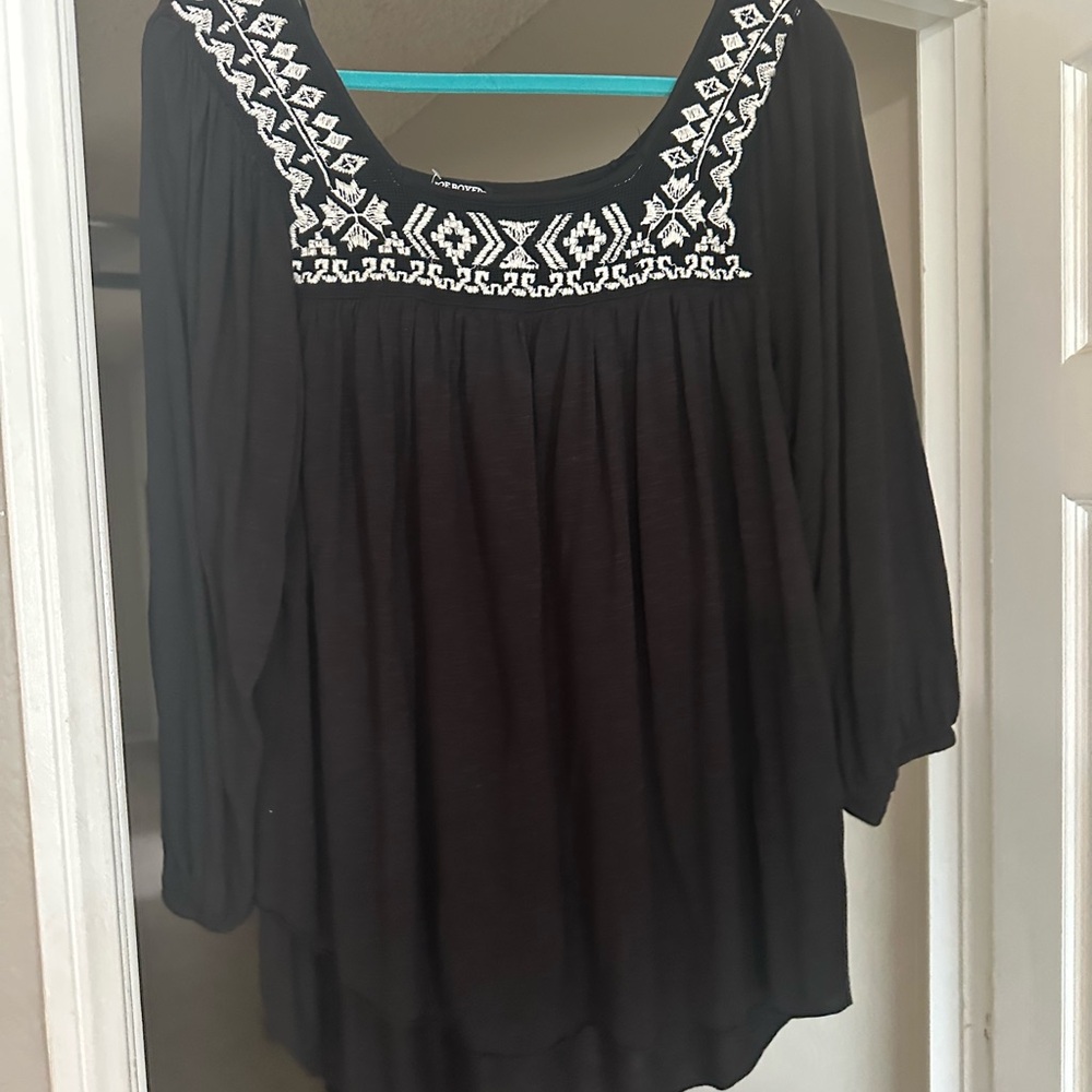 Black Embroidered Boho Top